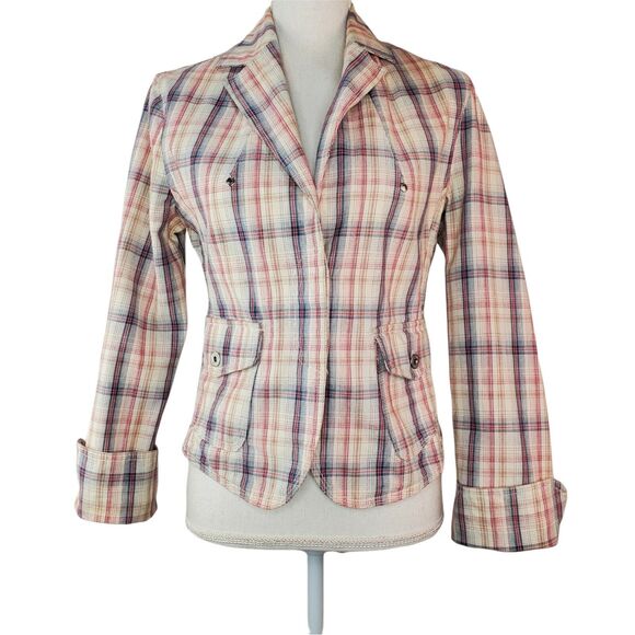 Toi & Moi Jacket Womens EU XL (Small) Red white Blue Cotton Button Front Cropped - Picture 1 of 7